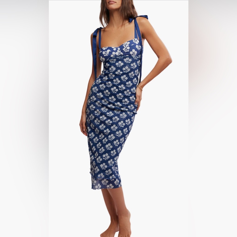 Free People Navy and White Midi Dress